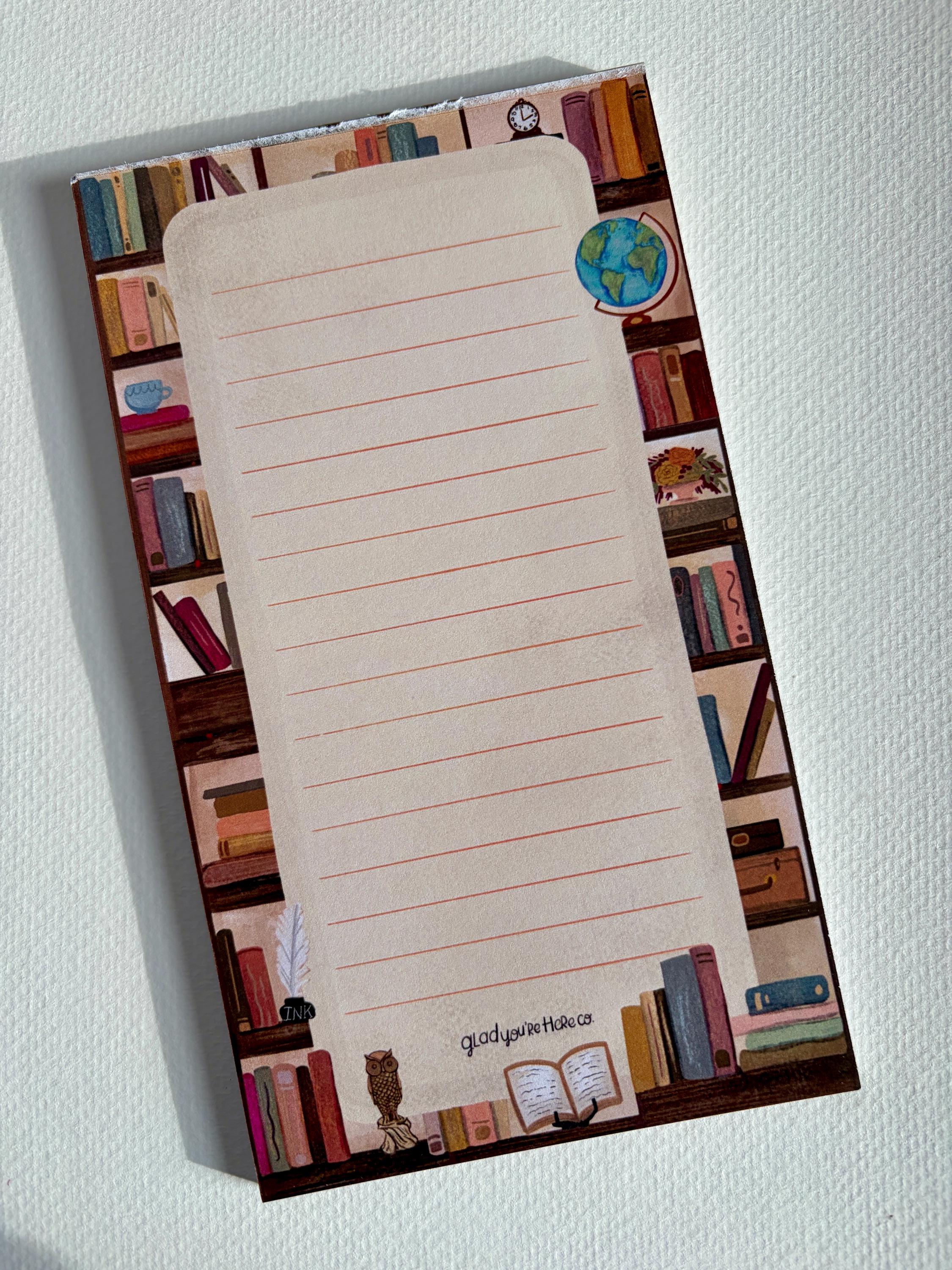 Library Bookshelf Notepad With Magnet Option | Book Lover Lined Notepad ...