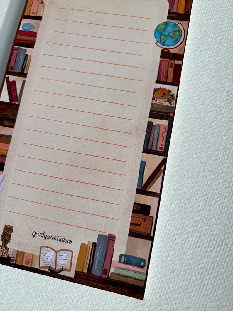Library Bookshelf Notepad With Magnet Option | Book Lover Lined Notepad ...
