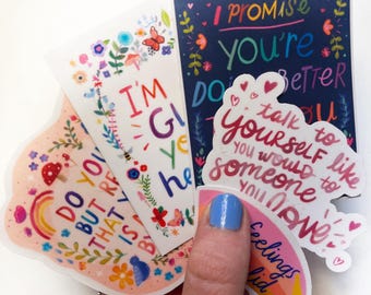 Self Love Stickers Bundle, Positive Affirmations Sticker Pack, Mental Health Self Care Stickers, Emotional Wellness Laptop Stickers