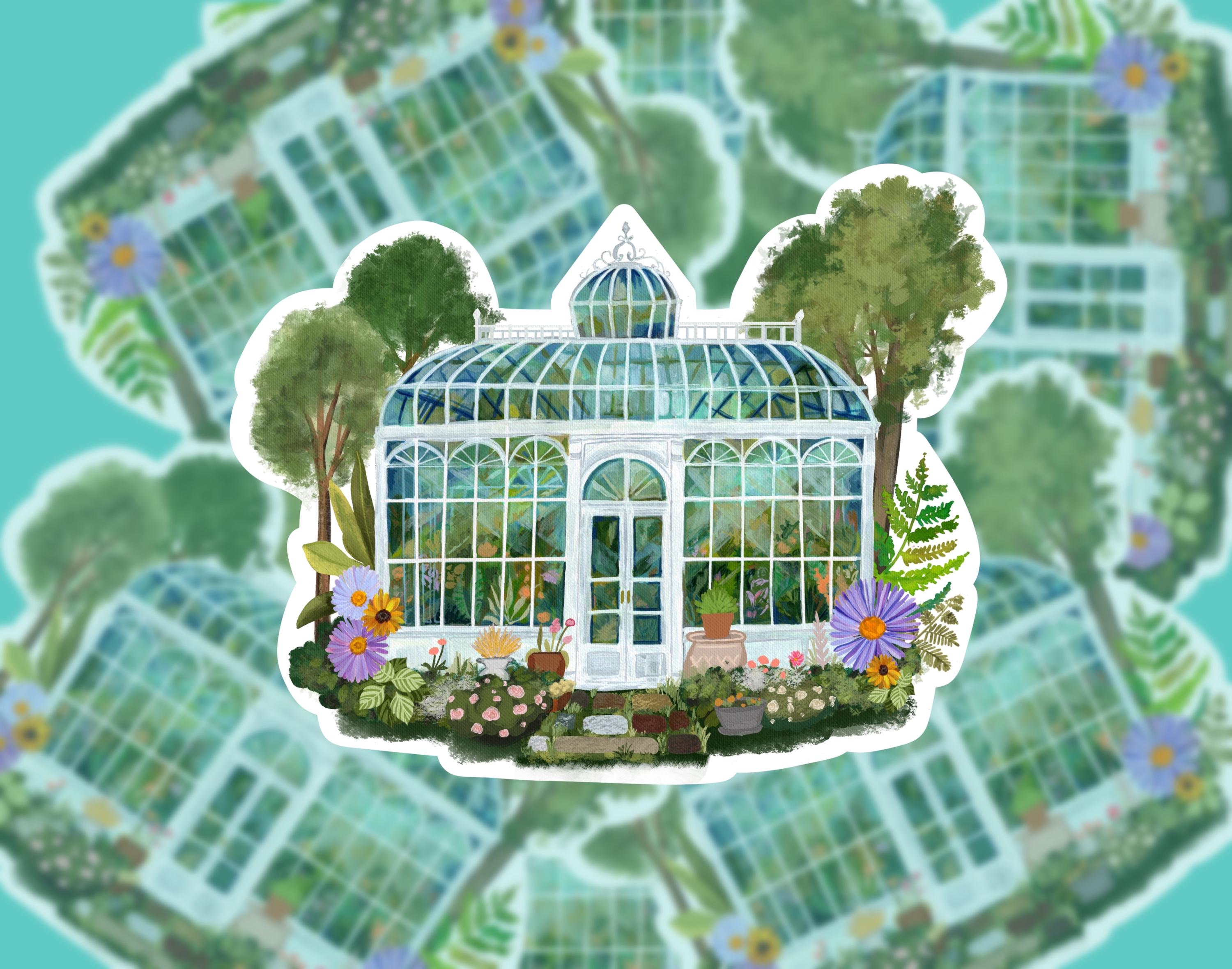 Victorian Greenhouse Vinyl Sticker – Vintage Garden Aesthetic | White Greenhouse Sticker