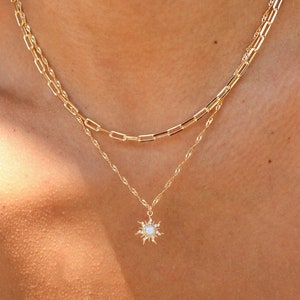 Cassie 18k Gold Filled Sun Charm Necklace, Opal Pendant, Gold Layering Chains, Star Charm Necklace, Dainty Celestial Jewelry, Gift Ideas