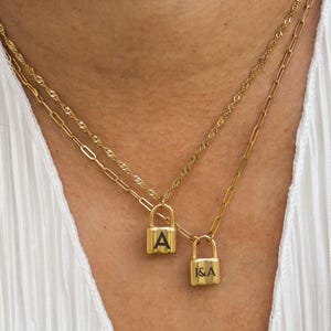 Engraved Padlock Necklace, Mini Lock Initial Pendant, Personalized Lock Charm, Gold Initial Jewelry, Custom Name Chain, Valentines Jewelry