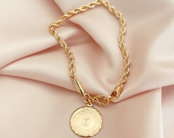 Grandma Gift Locket Heart Gold Multi Charm Bracelet Coin Charm Bracelet Chunky Chain Bracelet SALE Unique Gifts Multi Chain Bracelet