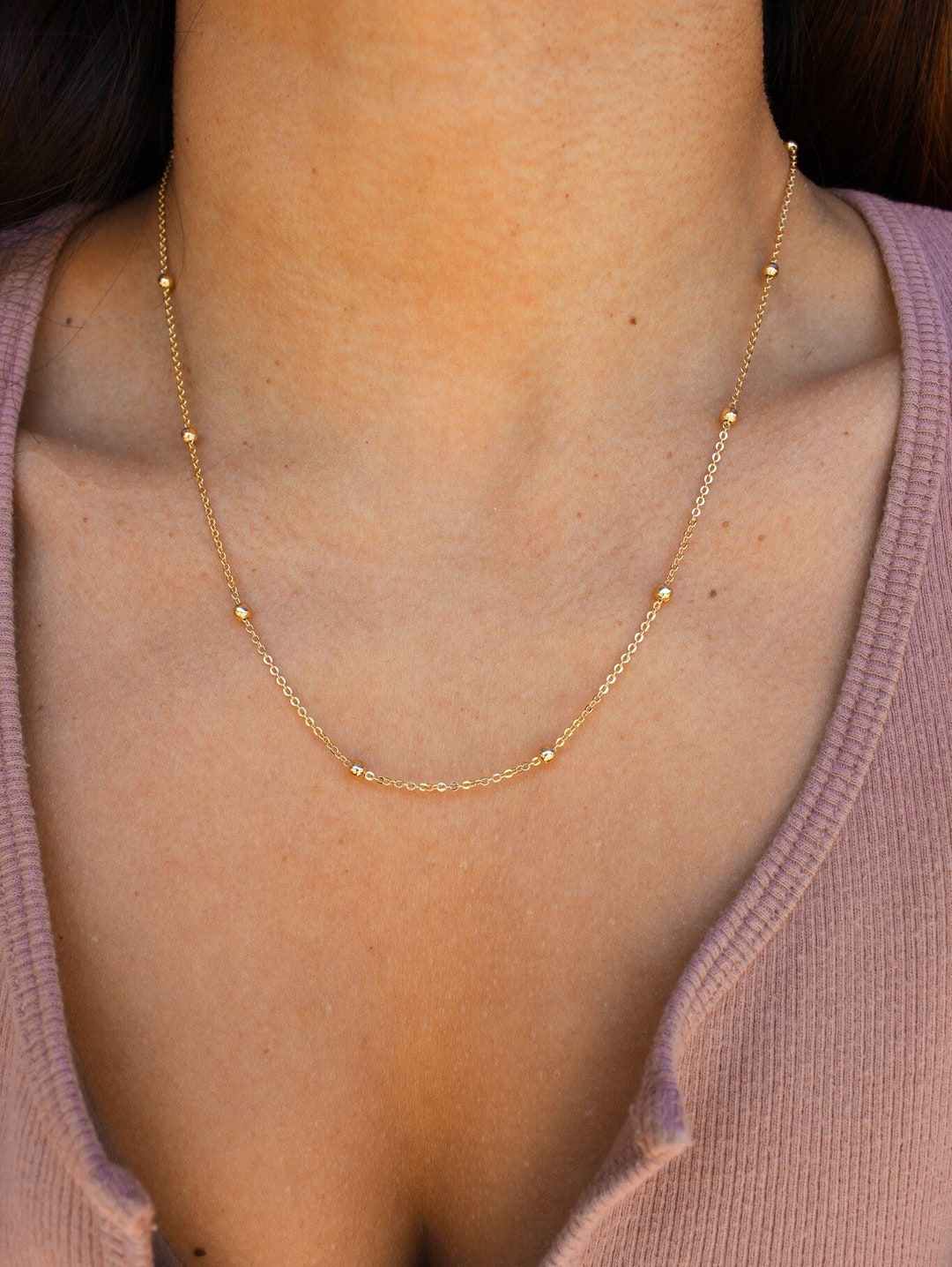 Bella 18k Gold Filled Ball Chain Bead Ball Chain Necklace Etsy