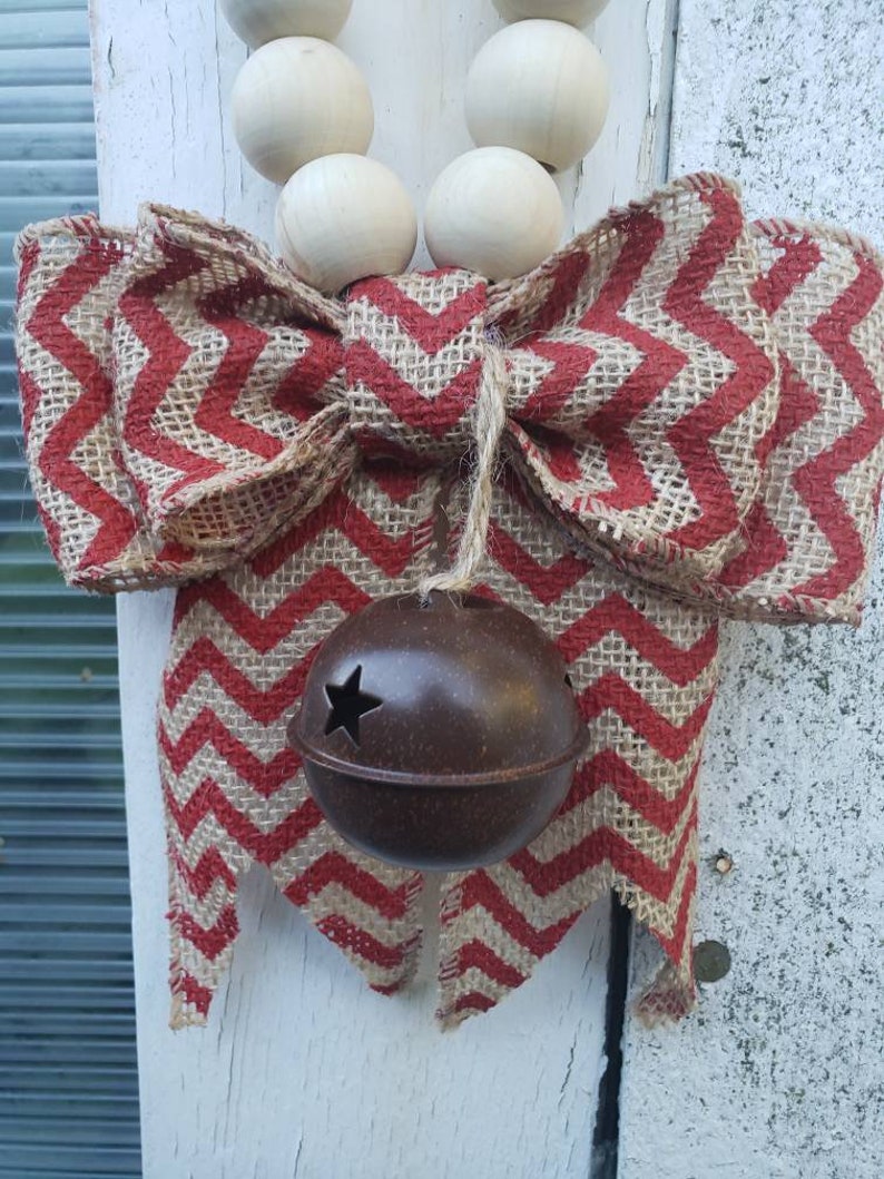 Christmas farmhouse door knob hanger with jingle bell accent Etsy