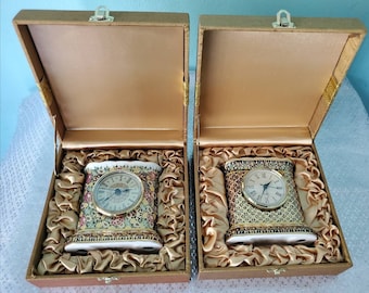 Antique clock gold bone china thai benjarong porcelain in silk box