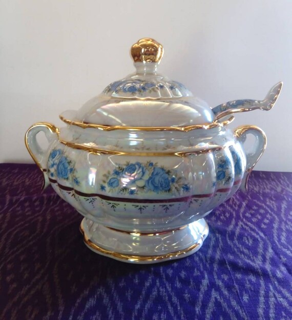 Antique Pot Rices Ceramic Mother of Chell Glazed White Blue Etsy