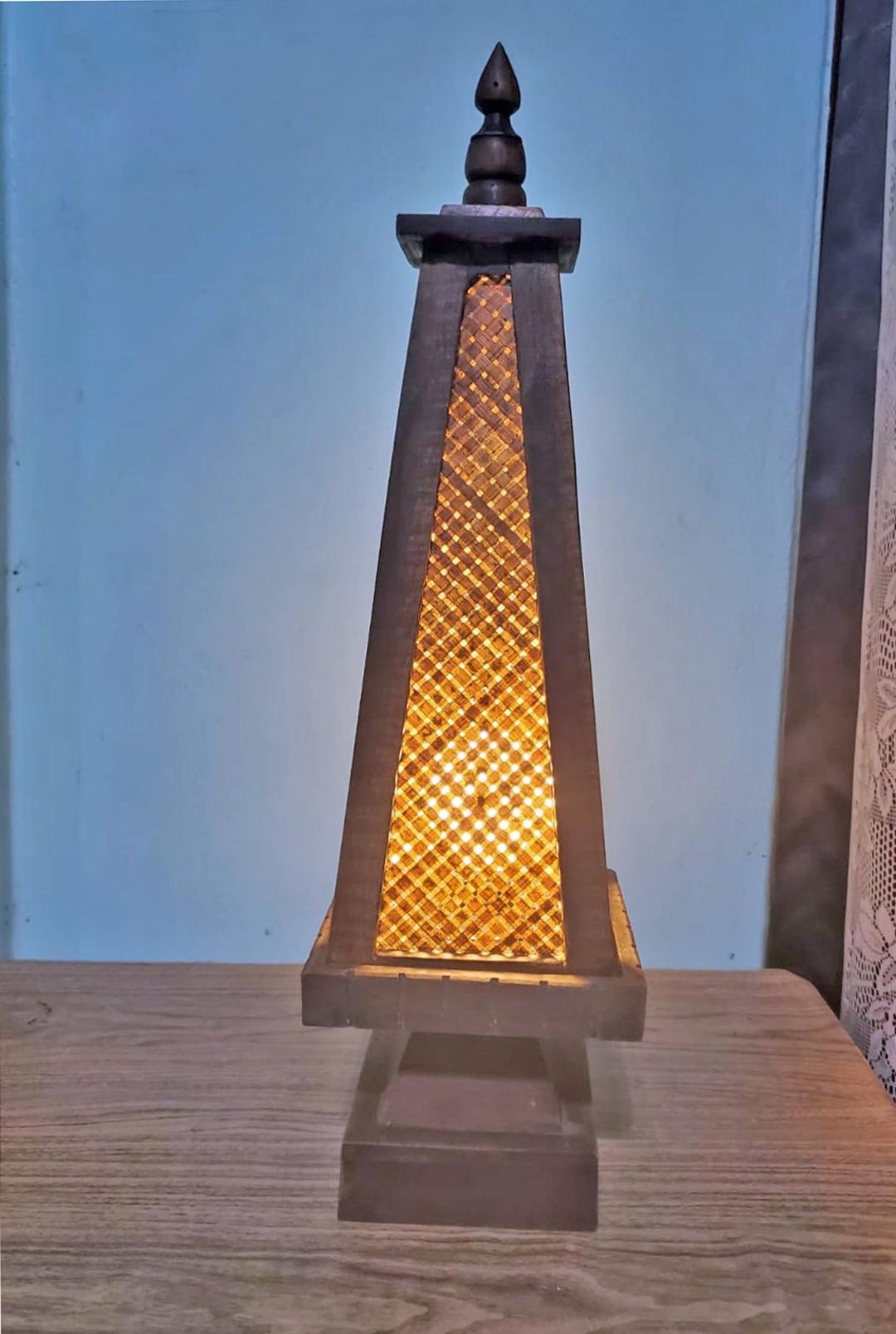 Lamp Bamboo Triangle Teak Wood Vintage Stlye - Etsy