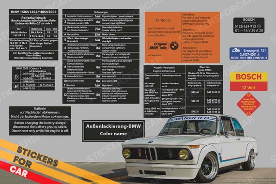 BMW 02 1502 1602 1802 2002 TI TII Turbo Engine Decals Sticker Set 