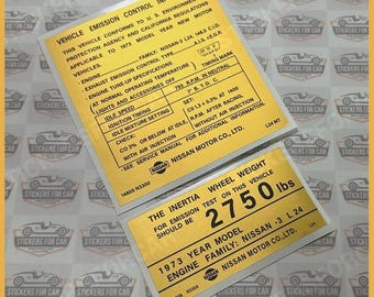 Datsun 240Z 1973 Emission and Weight Decal Sticker 14805 14808 N3300