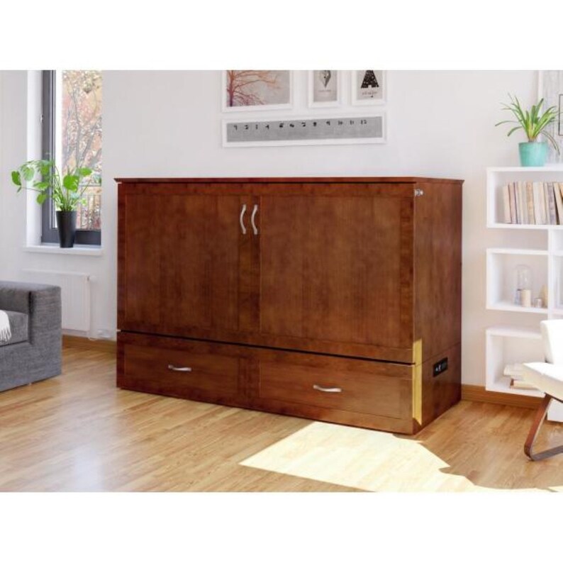 Hamilton Murphy Bed Chest Queen Walnut with Charging Station Etsy