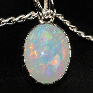 Vintage Ethiopian Opal Pendant Necklace: Sterling Silver, October Birthstone.