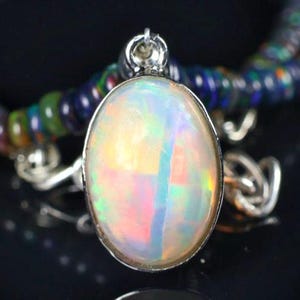 Natural Fire Opal Pendant Necklace: Vintage October Birthstone.