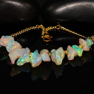 Natural fire smooth Rough Ethiopian opal handmade design gold chain necklace