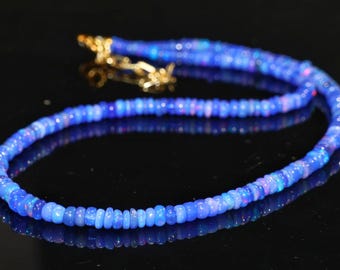 Natural fire Lavender opal beaded necklace for women, Real fire opal jewelry, AAA Ethiopian opal necklace, 925 Sterling silver necklace