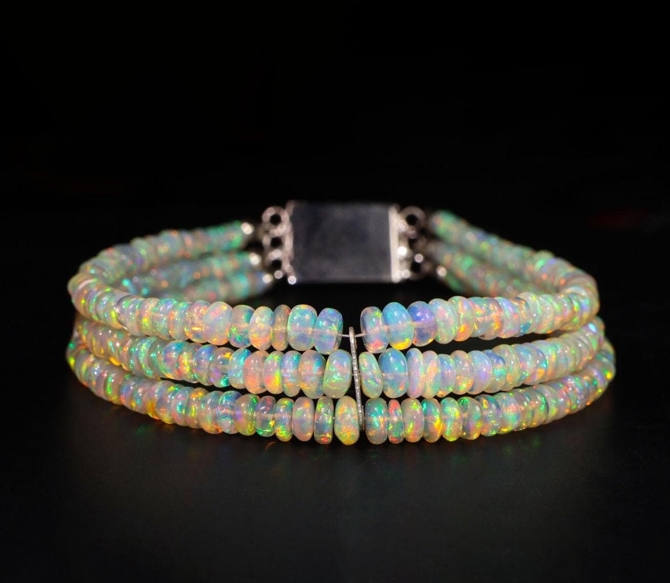 エチオピア オパール ブレスレット: ロンデル ファイア オパール、10