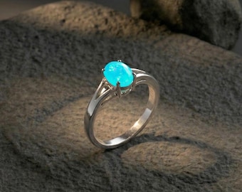 Anillo de ópalo Paraiba etíope, plata de ley 925, joyería artesanal para mujer.