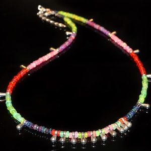 Multi color opal beaded necklace for women, Vintage fire opal beaded necklace, Natural fire opal beaded necklace, AAA Ethiopian opal jewelry