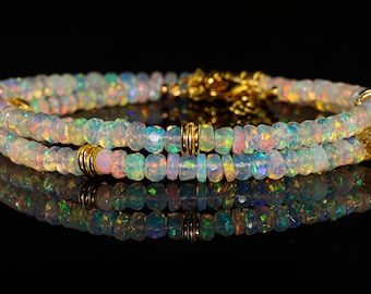Faceted Ethiopian Opal Beaded Necklace, Sterling Silver, October Birthstone