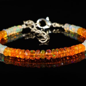 Natural fire faceted opal beaded bracelet, Vintage fire opal beaded bracelet, AAA Ethiopian opal beaded bracelet, Gemstone jewelry for her