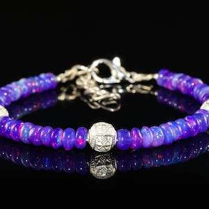 Vintage fire Lavender opal beaded bracelet, Minimalist bracelet, AAA Ethiopian opal bracelet, October birthstone, Beaded jewelry for her