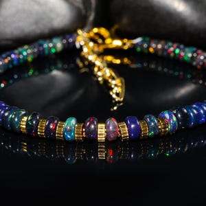 AAA Ethiopian opal beaded bracelet, Black opal beaded bracelet, Handmade jewelry, Natural fire opal bracelet, Handmade bracelet Gift for her