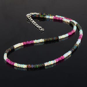 AAA Ethiopian Opal Beaded Necklace: Natural Fire Rondelle Beads.