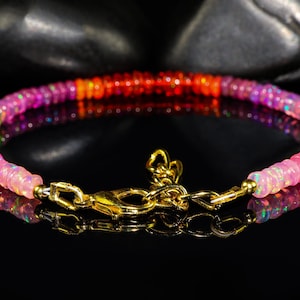 Ethiopian Opal Beaded Bracelet: Natural Fire Rondelle Gemstone Jewelry.