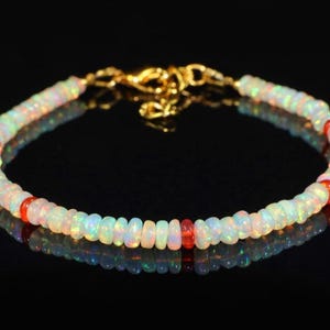 Natural fire opal beaded bracelet for women, Vintage fire opal beaded bracelet, AAA Ethiopian opal spiritual beaded bracelet Gift for her