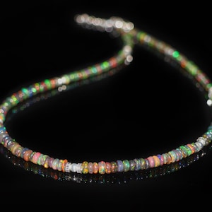 Vintage fire opal beaded necklace for women, AAA Ethiopian Welo opal beaded necklace, Genuine fire opal beaded jewelry, Rare opal necklace