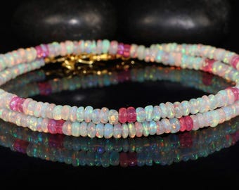 AAA Ethiopian opal beaded necklace for women, Vintage fire Rondell beads necklace, Spiritual opal beaded necklace, Handmade jewelry for her