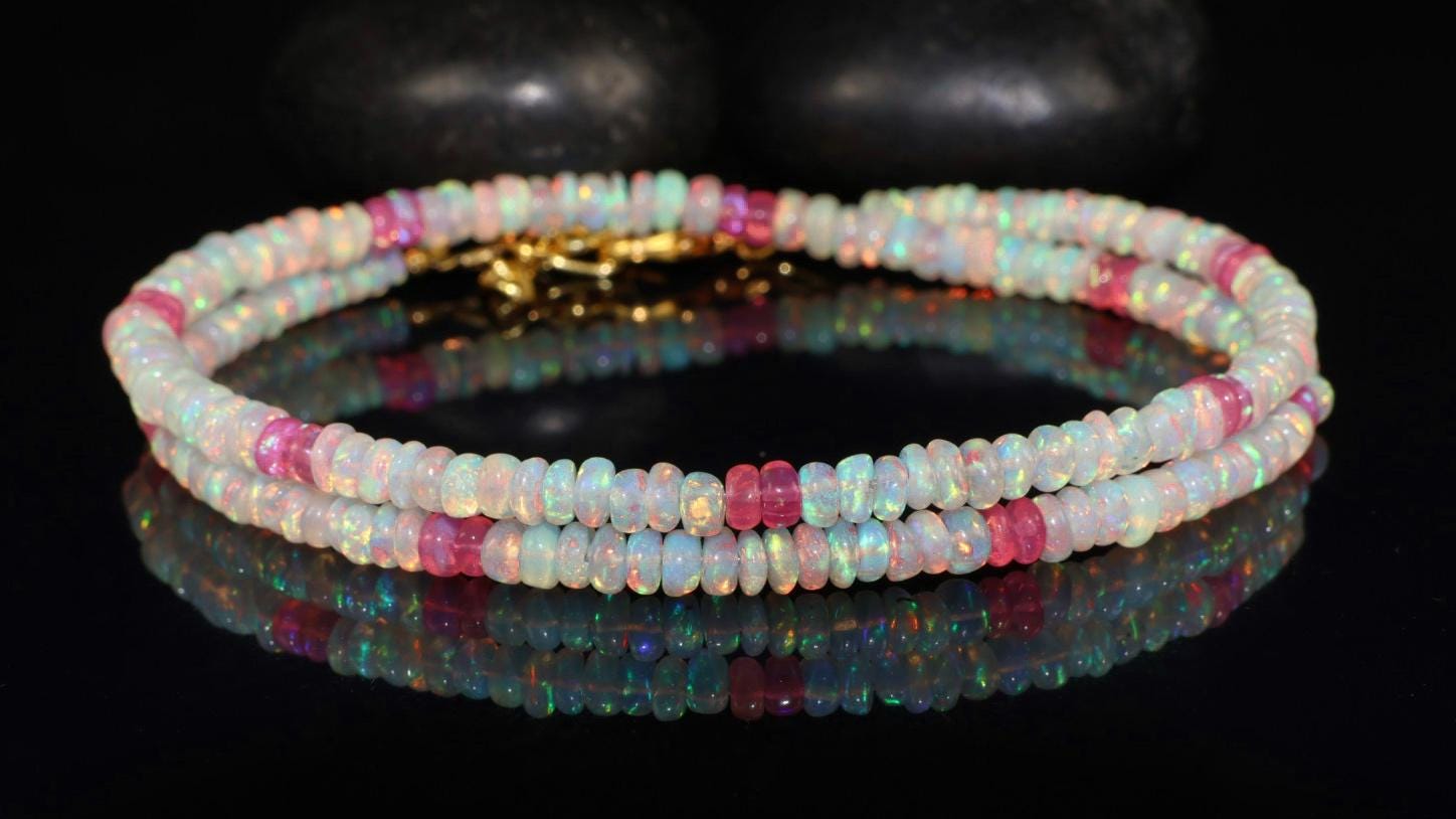 AAA Ethiopian Opal Beaded Necklace: Vintage Rondell Beads, Handmade.