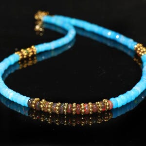 Paraiba & Black Ethiopian Opal Beaded Necklace, 925 Sterling Silver.