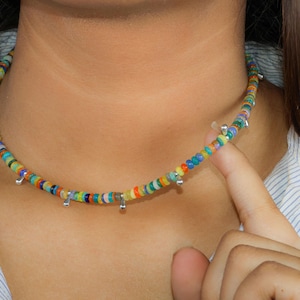 Natural Ethiopian Opal Beaded Necklace: Multi-Color Rondelle Gemstone Jewelry.