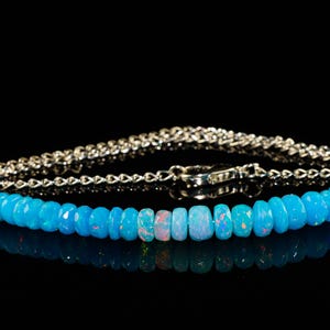 Vintage fire faceted Paraiba opal beaded silver chain necklace for women, AAA Ethiopian opal necklace, 925 Sterling silver necklace for her