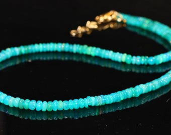 Natural Green Ethiopian Opal Necklace: Rondelle Beads, October Birthstone.