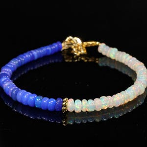 Natural fire lavender and white Ethiopian Welo opal beaded bracelet for women, Vintage fire opal jewelry, AAA Ethiopian opal bracelet