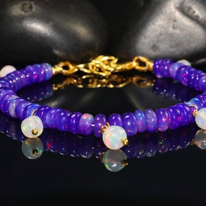 Natural fire Rondell opal beads with white opal balls bracelet, Minimalist bracelet, Handmade jewelry, AAA Ethiopian opal beaded bracelet