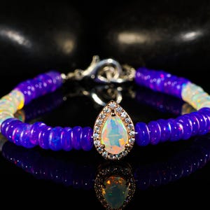 Pear cut opal charm bracelet, Natural fire opal beaded bracelet, Minimalist bracelet, Dainty opal beaded bracelet AAA Ethiopian opal jewelry
