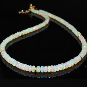 AAA Ethiopian Welo Opal Necklace: Sterling Silver Rondelle Beaded Fire Opal.