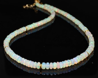 AAA Ethiopian Welo opal faceted beaded necklace for women, Vintage fire opal necklace, Rondelle faceted beaded necklace Gift for her