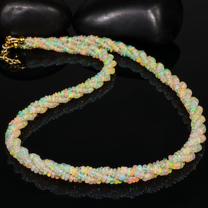 Ethiopian Opal Twisted Necklace, Double Strand Welo Opal, Dainty Gift.