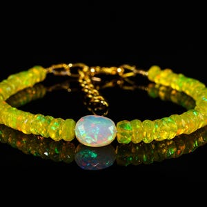 Natural fire Yellow opal faceted beaded bracelet, Oval tumble charm bracelet, Minimalist bracelet, October birthstone opal jewelry for her