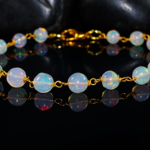 Natural fire opal bracelet, Vintage fire opal bracelet, round opal balls bracelet, Minimalist bracelet, Gold bracelet, 925 Sterling silver