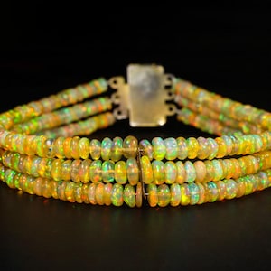 Ethiopian Opal Beaded Bracelet: Vintage 3-Strand Fire Opal Jewelry.