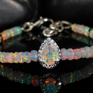 Handmade jewelry for women, Natural fire Rondell beads bracelet, Pear opal charm bracelet, Minimalist bracelet, AAA Ethiopian opal bracelet