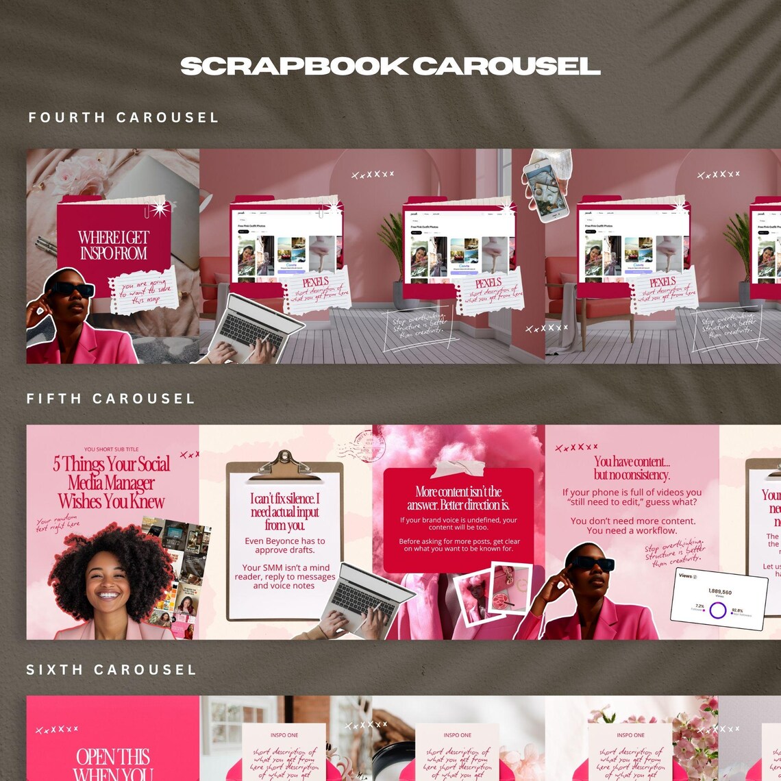 Pink & Red Carousel Templates Scrapbook Instagram Canva Editable ...