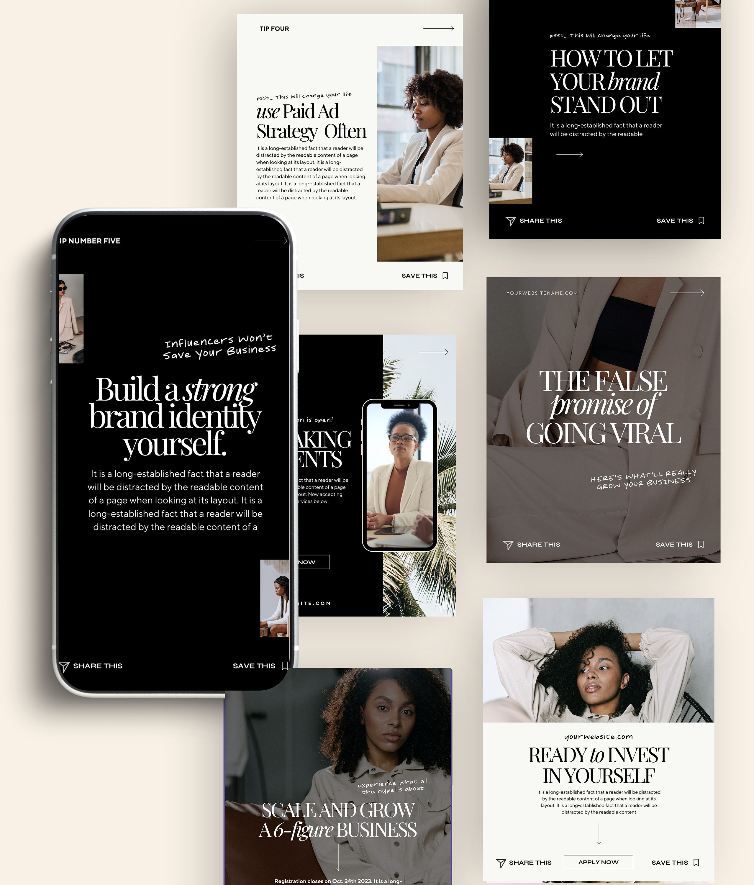 Luxe Canva Carousel Social Media Bundle Editable Aesthetic Minimal ...