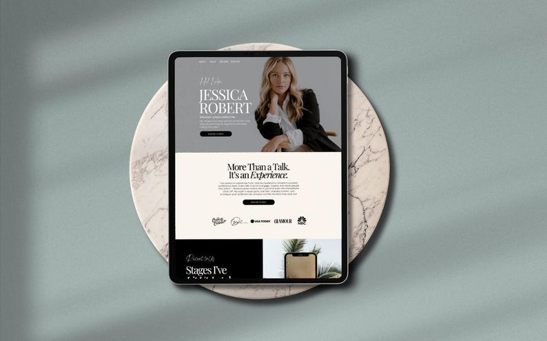 Mobile-friendly speaker website template editable in Canva with modern layout