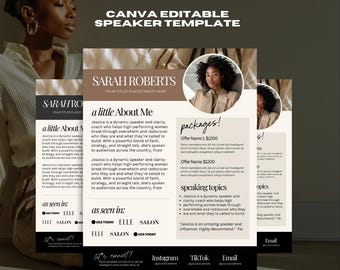 Speaker Media Kit Template: Canva Design, Coach Marketing Resource (Digital Package)